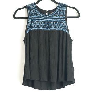 Forever 21 Cropped Embroidered Black Tank Top, S